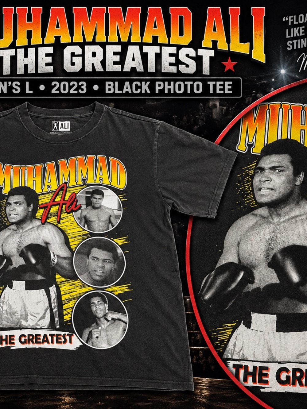 Muhammad Ali The Greatest T Shirt Mens L Black Boxing Photo Graphic Tee 2023